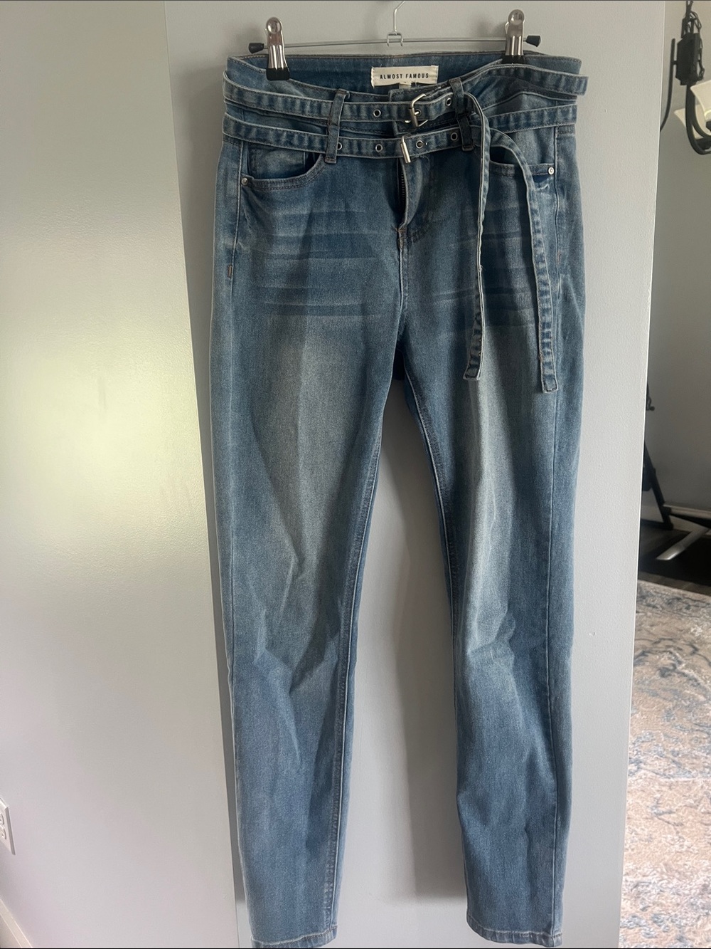 Almost Famous Medium Wash Double-Belt Skinny Jeans